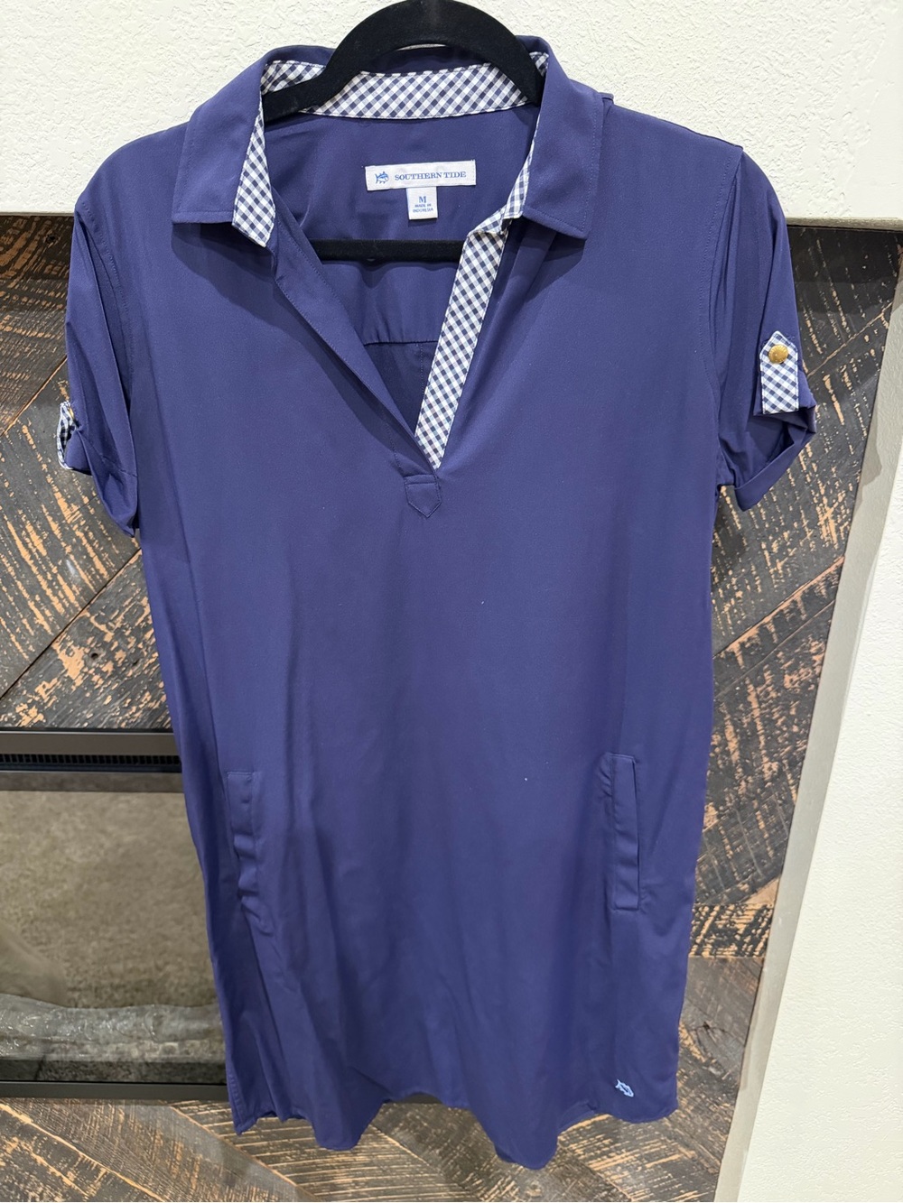 Southern Tide Navy Midi Dress with Gingham Trim